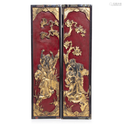Pair of carved Chinese panels