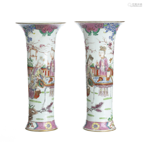 Pair of Chinese porcelain trumpet jars, Samson