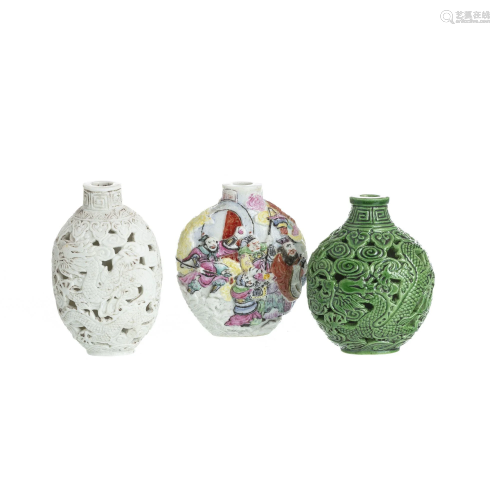 Three porcelain snuff bottles from China