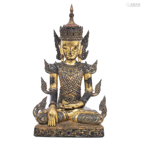 Large gilt lacquer wood Jambupati Buddha