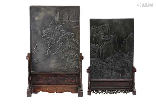 TWO CHINESE STONE TABLE SCREENS.