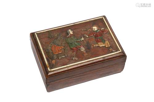 λ A CHINESE SOAPSTONE-INLAID RECTANGULAR BOX AND COVER.