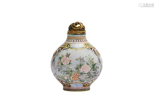 A CHINESE FAMILLE ROSE CANTON ENAMEL 'BIRDS AND FLOWERS' SNU...