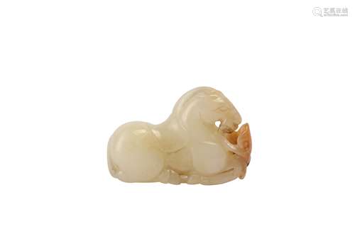 A CHINESE PALE CELADON JADE MODEL OF A HORSE.