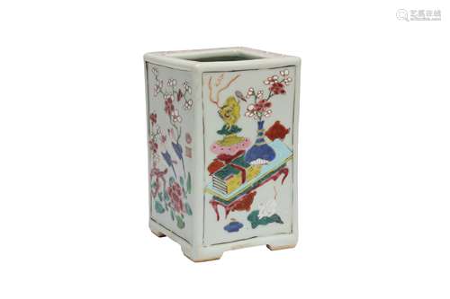 A CHINESE FAMILLE ROSE SQUARE-SECTION BRUSH POT, BITONG.