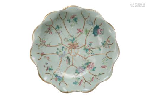 A CHINESE FAMILLE ROSE 'LOTUS LEAF' STEM BOWL.