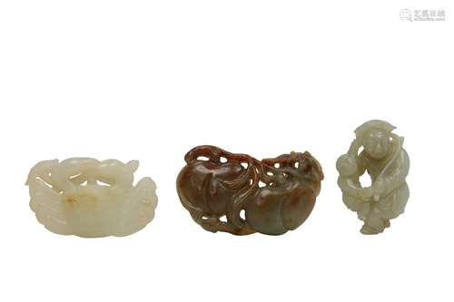 THREE CHINESE JADE CARVINGS.