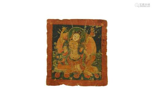 A TIBETAN TSAKLI OF A FOUR-ARMED DEITY.