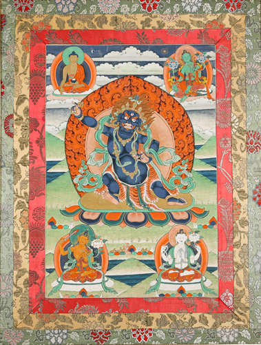 A TIBETAN THANGKA OF YAMANTAKA.