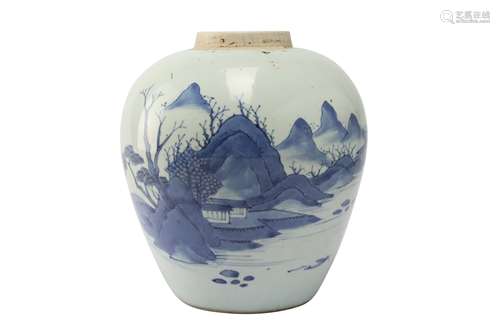 A CHINESE BLUE AND WHITE 'LANDSCAPE' JAR.