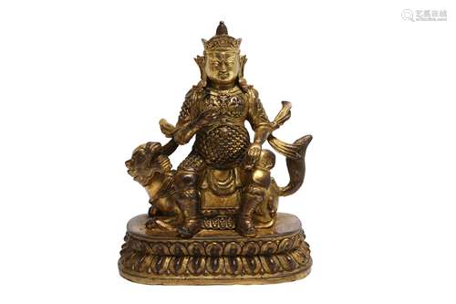 A CHINESE GILT LACQUER-BRONZE FIGURE OF VAISRAVANA.