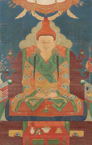 A TIBETAN THANGKA OF SONGTSEN GAMPO.