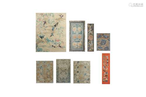 EIGHT CHINESE EMBROIDERED SILK PANELS.