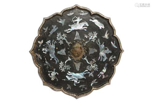 A CHINESE MOTHER OF PEARL INLAID SILVER MIRROR.