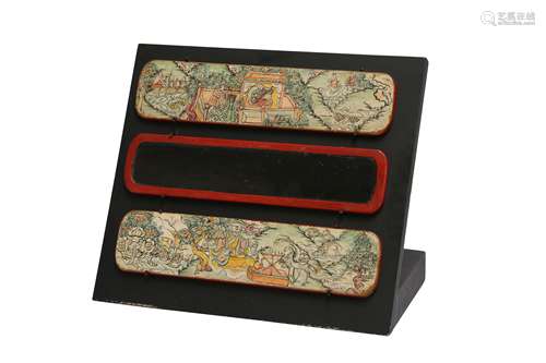 A MONGOLIAN WRITING SET WOOD BOX AND LINER.