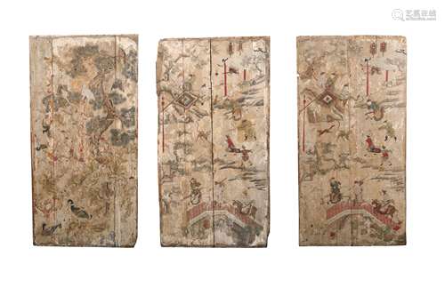 A SET OF THREE CHINESE WALLPAPER PANELS.