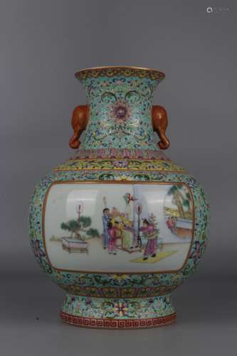 Vase en porcelaine turqoise, HU