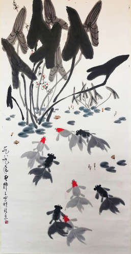 吴作人 (1908-1997) 池趣图 设色纸本 立轴