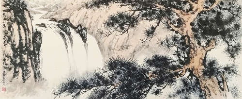 董寿平 (1904-1997) 松山飞瀑图 设色纸本 镜芯
