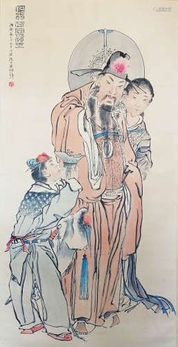 沈心海 (1855-1941) 富贵囝宜玺 设色纸本 立轴
