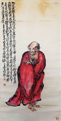 吴昌硕 (1844-1927) 红衣罗汉 设色纸本 立轴