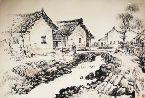 （1912-2000） 关山月 乡村生活 设色纸本 镜芯