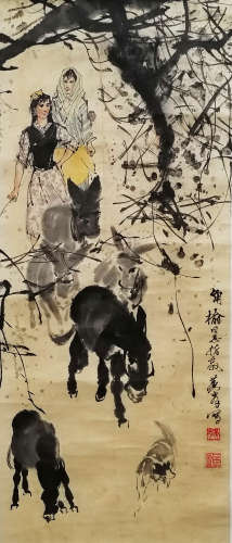 （1925-1997） 黄胄 牧驴图 设色纸本 立轴