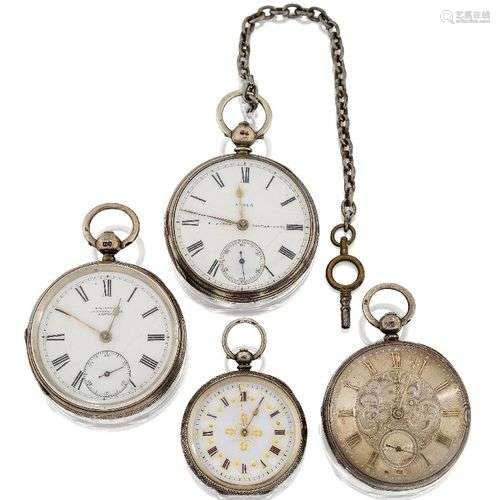 Three 19th century silver key-wind pocket watches and a 19th...