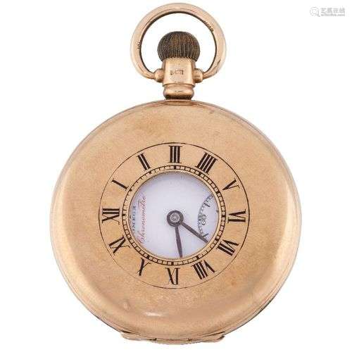A 9ct gold demi-hunter case keyless pocket watch by Omega, t...