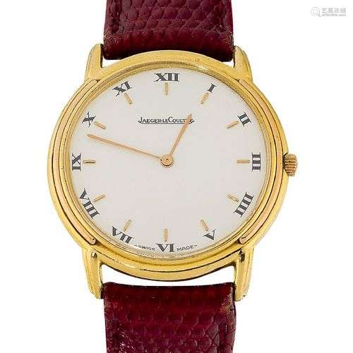 An 18ct gold quartz wristwatch by Jaeger leCoultre, the crea...