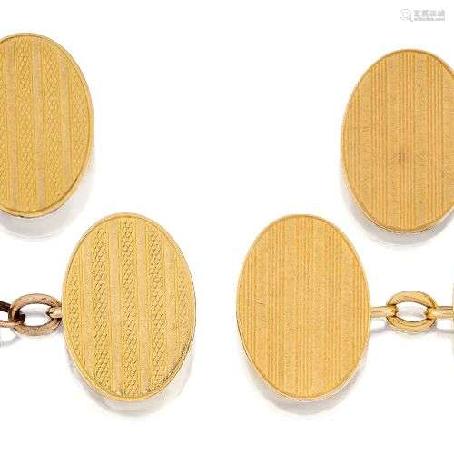 Two pairs of 18ct gold cufflinks, each of oval link with lin...