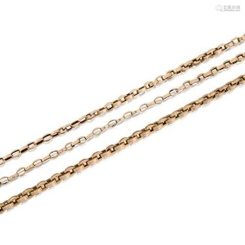 A 19th century gold neckchain and watch chain, each of squar...
