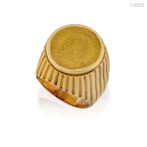 A ring mounted with a gold commemorative Papal coin, for Pop...