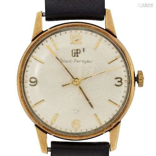 A 9ct gold wristwatch by Girard-Perregaux, the silvered circ...