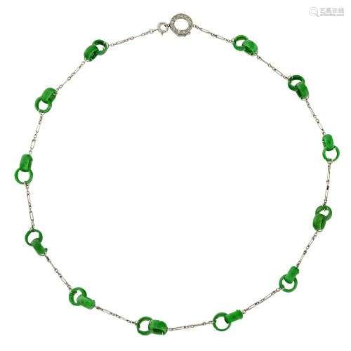 A Belle Epoque platinum and jadeite jade necklace, designed ...