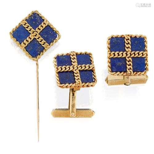 A pair of 18ct gold and lapis lazuli cufflinks, by Garrard &...