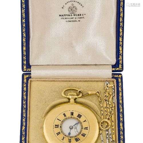 An 18ct gold demi-hunter keyless lever pocket watch by Longi...