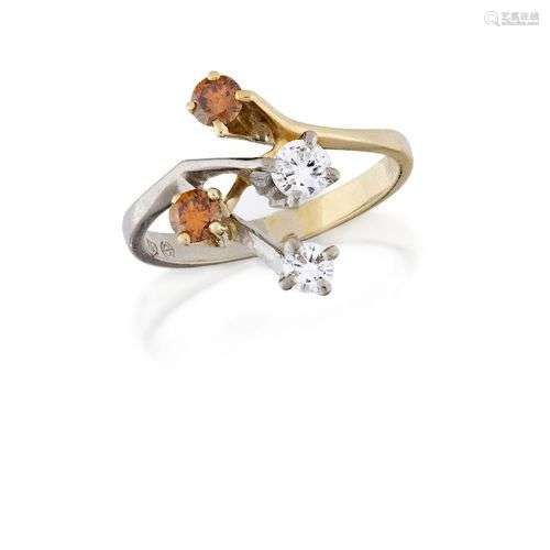 Bague en diamant et diamant orange, de conception abstraite,...