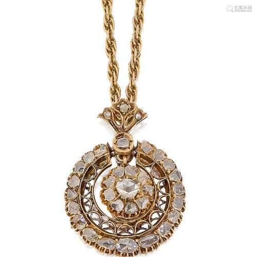 A rose-cut diamond pendant, the central cluster suspended wi...