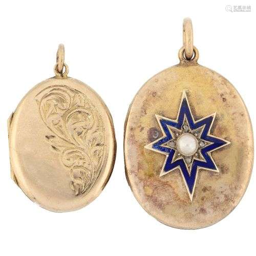 Two gold oval locket pendants, the first late 19th century, ...