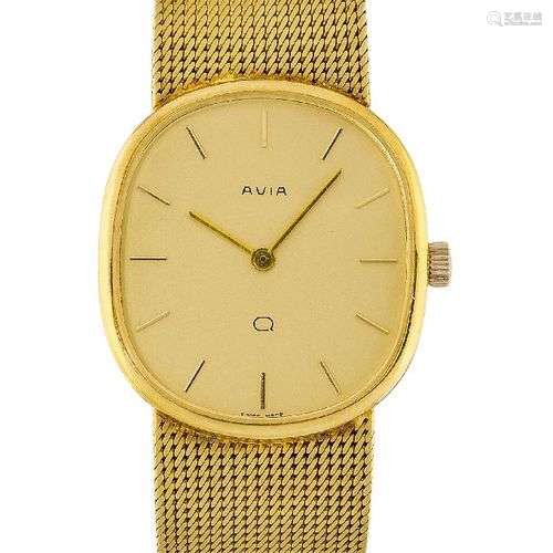 A 9ct gold quartz bracelet watch, by Avia, the champagne col...
