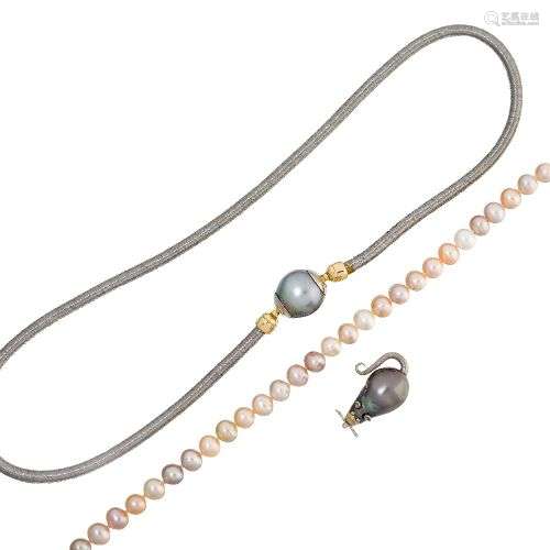 A small group of cultured pearl jewellery, comprising: a wir...