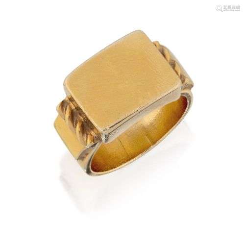 A large, 1940s gold signet ring, of saddle shaped design, ri...