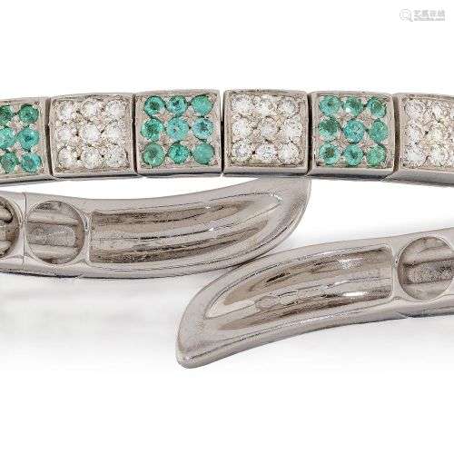 A diamond and tourmaline bangle by Gavello, of sprung open h...