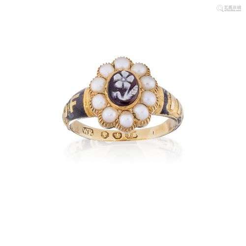 A mid-Victorian 18ct gold gold, onyx, enamel and half-pearl ...