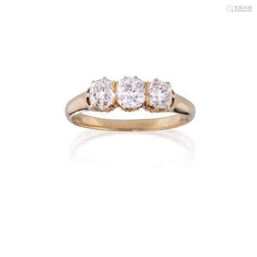 A diamond three stone ring, composed of three graduated old-...