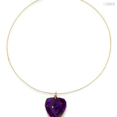 An amethyst single stone pendant necklace, the heart shaped ...