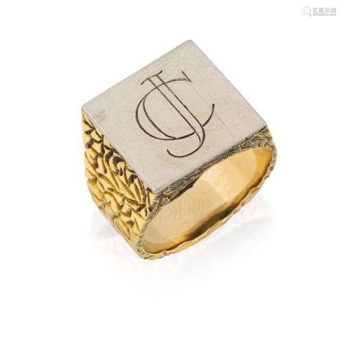 An 18ct gold bi-colour signet ring, by Garrard & Co, the squ...