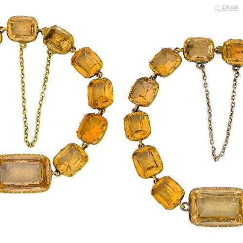 Two early 19th century orange paste bracelets, of matching l...