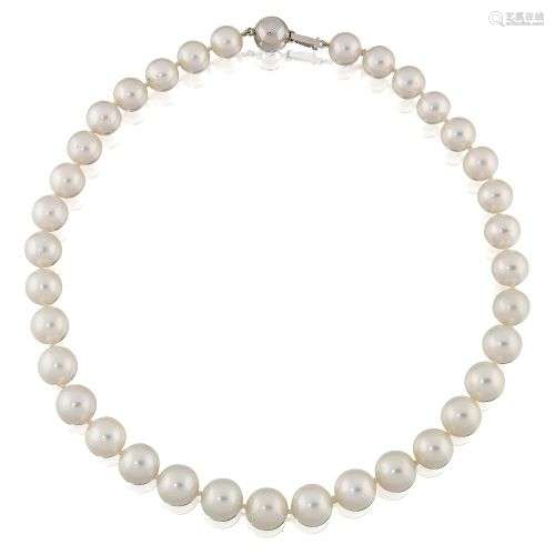 A cultured pearl necklace, the single row graduating from ap...